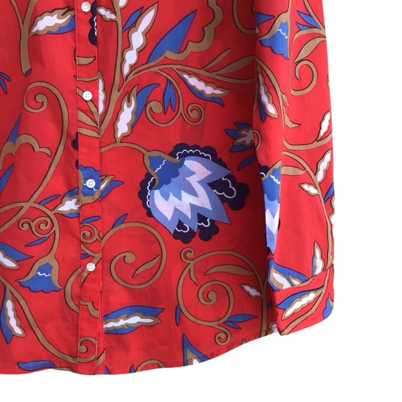J McLaughlin Red Floral Button Up Cotton Long Sleeve NEW - Picture 4 of 6